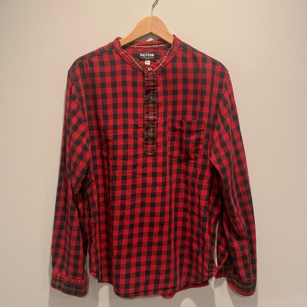 Mens Rough & Tumble, Red Plaid Henley Style Pullover Shirt, XL